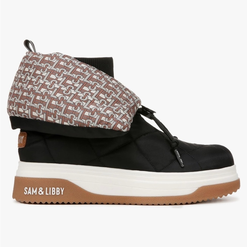 Sam & Libby Cruz Fold Over Puffer Bootie Black and Tan Patterned.NWBox Size 7 - Picture 3 of 8